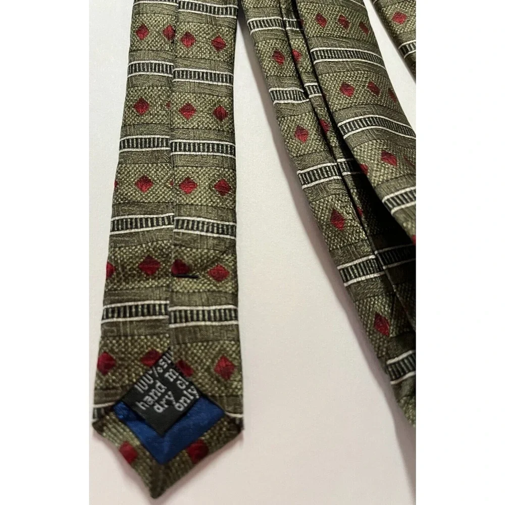 Men's Tie Necktie Carlos Devenezia Silk Gray‎ Red Diamond Diagonal Strip Pattern
